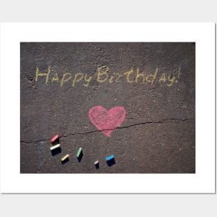 Happy Birthday Chalk on Pavement Posters and Art